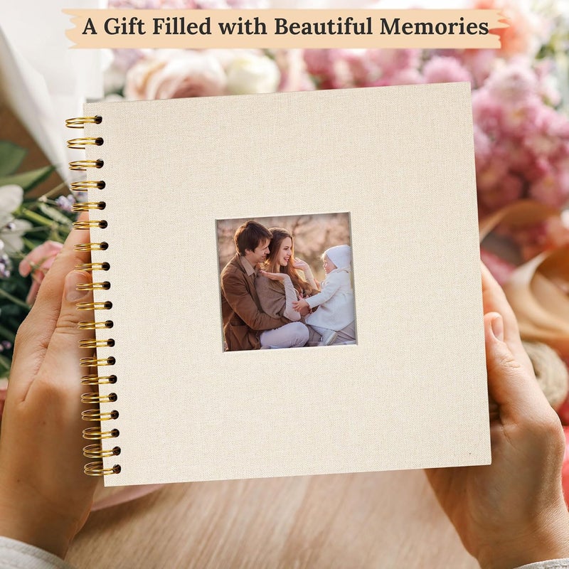 Hiwhy 8 x 8 Inch Scrapbook Photo Album Linen Cover, Hardcover Kraft White Pages Memory Book, for Travel Wedding Guest Book Christmas Baby Shower (20 Sheets/ 40 Pages,Beige) - Image 4